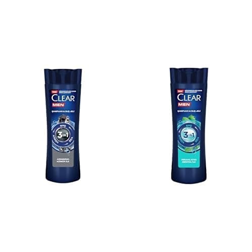 Clear Men 3 in 1 Şampuan & Duş Jeli Arındırıcı Kömür Saç Yüz Vücut İçin ve Clear Men 3 in 1 Şampuan & Duş Jeli Ferahlatıcı Mentol Etkisi Saç Yüz Vücut İçin 350 ml