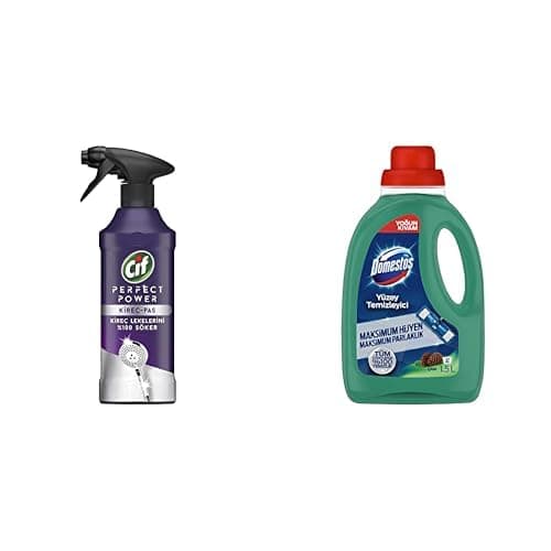 Cif Power Perfect Kireç & Pas Sökücü Sprey 435 mL (1 X 435 ml) ve Domestos Yüzey Temizleyici Yoğun Kıvam Çam 1500 ml