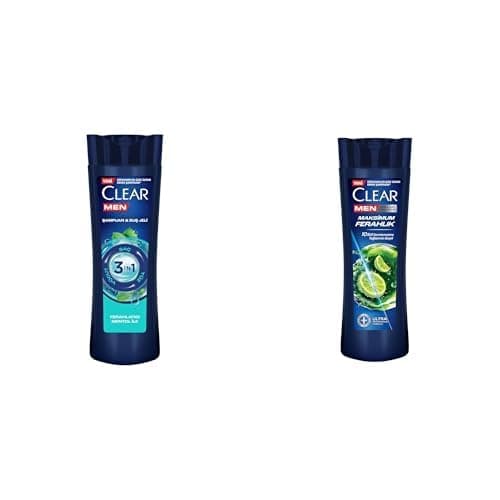 Clear Men 3 in 1 Şampuan & Duş Jeli Ferahlatıcı Mentol Etkisi Saç Yüz Vücut İçin 350 ml ve Clear Men Kepeğe Karşı Etkili Şampuan Maksimum Ferahlık 350 ml