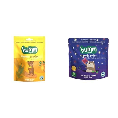 Humm Organic Ballı Kinoalı Kurabiye 1 Paket(55 Gr x 1 Adet) ve humm organic Organik Pancarlı ve Tam Tahıllı Puflar, 1 Paket