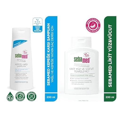 Sebamed Kepek Karşıtı Şampuan 200 ml + Sebamed Hassas Ciltler İçin Yüz ve Vücut Temizleme Jeli 200 ml