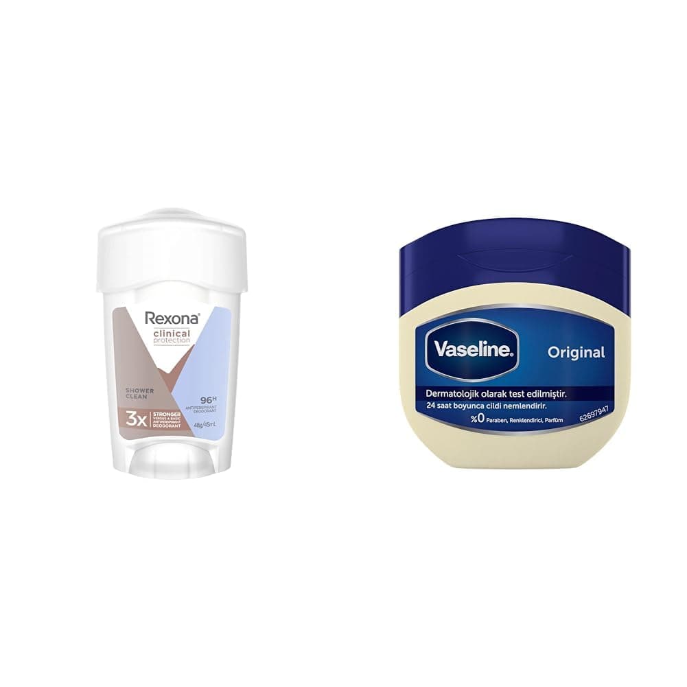 Rexona Clinical Protection Kadın Stick Deodorant Shower Clean 45 ml(1) Vaseline Nemlendirici Jel Original 100 ml(2)