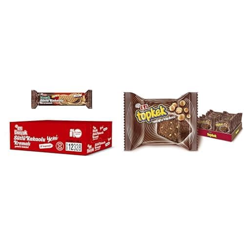 Eti Burçak Sütlü Kakaolu Kremalı Yulaflı Bisküvi 100 g x 12 Adet ve Eti Topkek Fındıklı Kakaolu Kek 35 g x 24 Adet