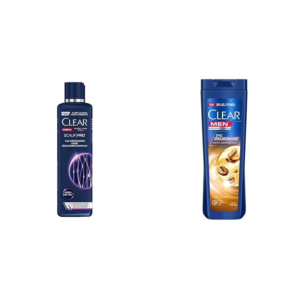 Clear Men Scalp Pro Saç Dökülmesine Karşı Güçlendirici Şampuan Kepeğe Karşı Etkili 300 ml(1) Clear Men Kepeğe Karşı Etkili Şampuan Saç Dökülmesine Karşı Kahve Çekirdeği Özü 350 ml(2)