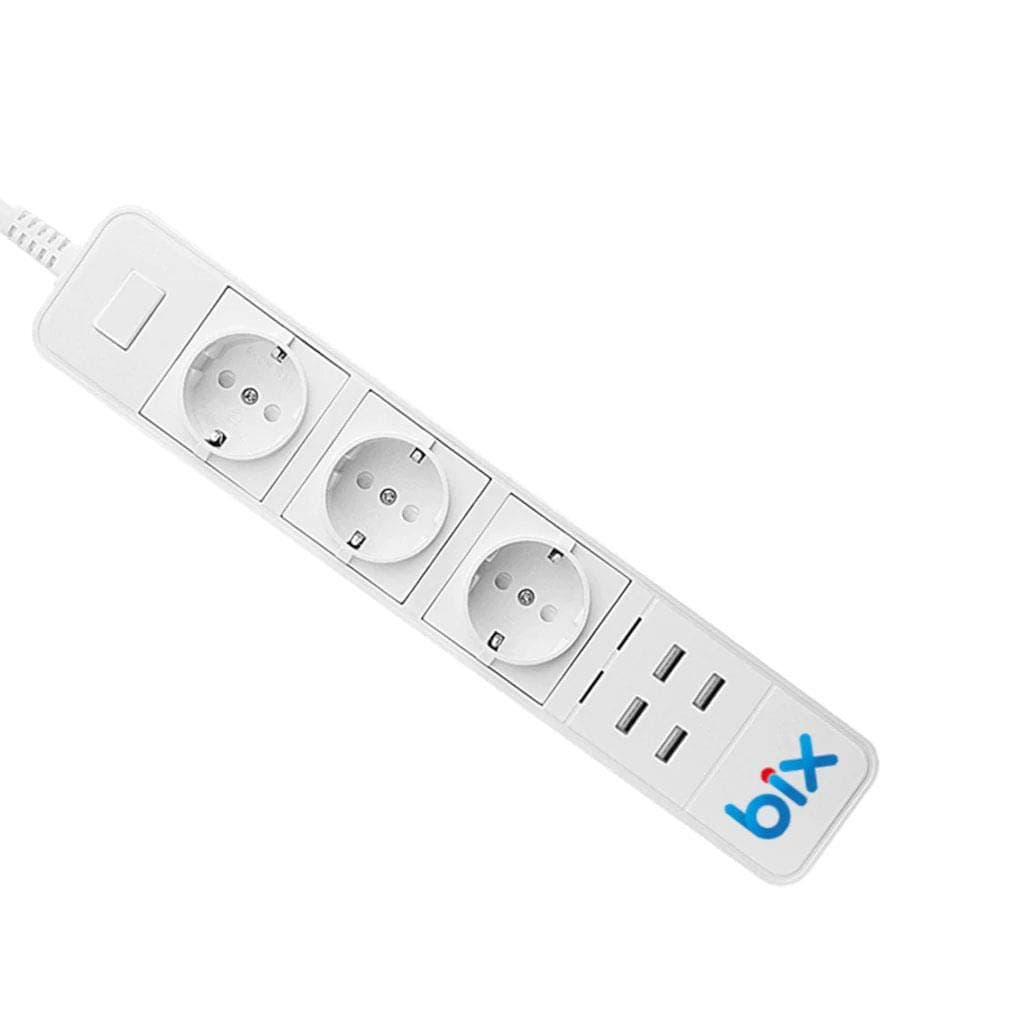 Bix BP-01 Yüksek Akım Korumalı Hızlı Şarj Özellikli 4 USB Bağlantı Noktası 3'lü Priz Paneli Uzaktan Kontrollü, Sesli Komut Özellikli Ev, Ofis için Akıllı Priz