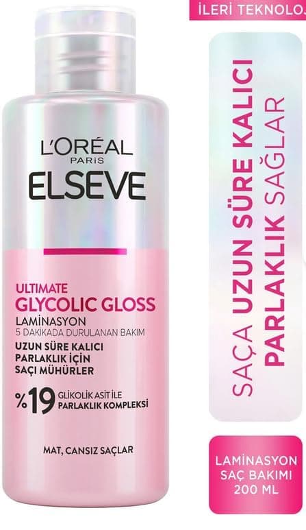 L'Oreal Paris Elseve Glycolic Gloss Parlaklığı Saça Mühürleyen Laminasyon 5 Dakikada Durulanan Bakım 200 ml