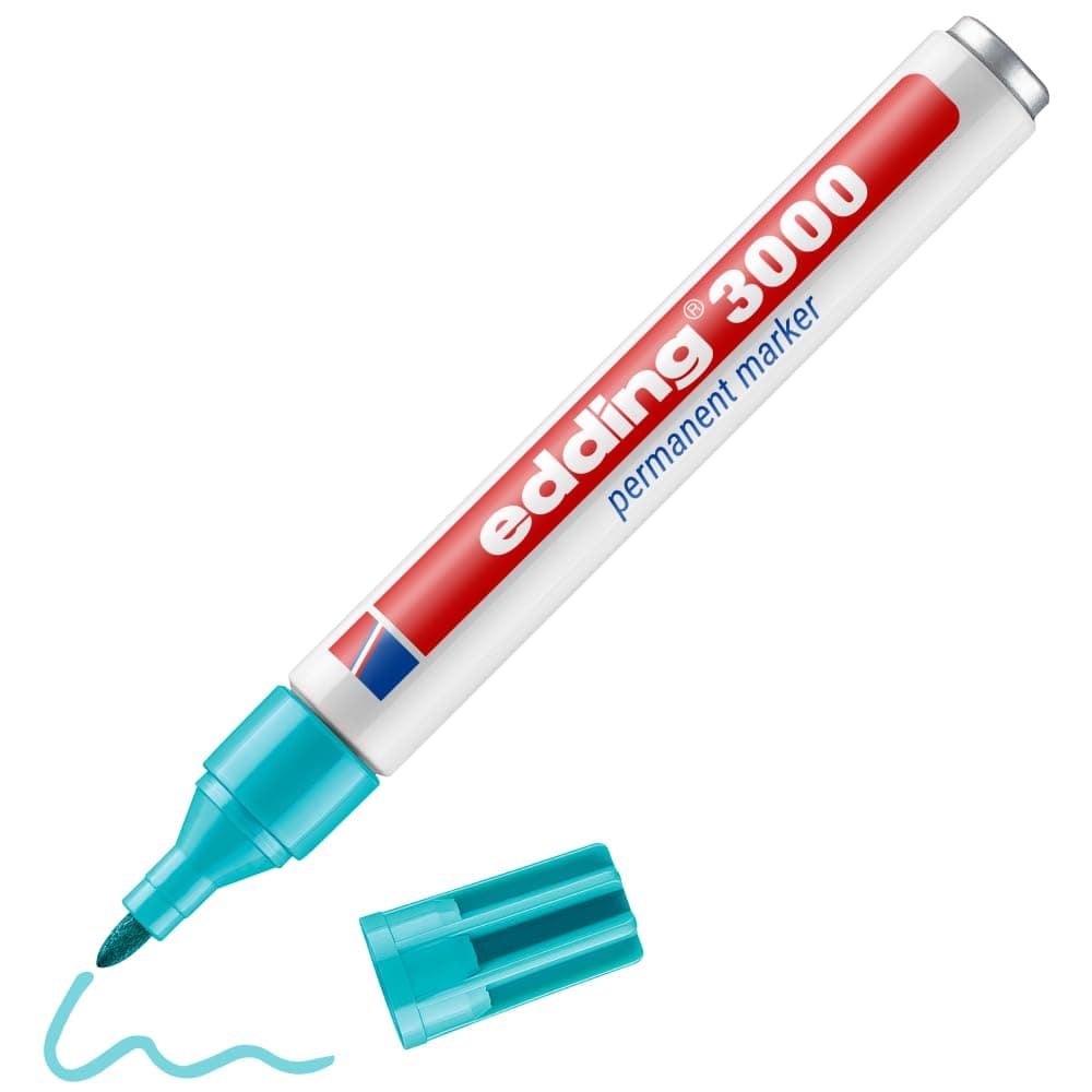 EDDING 3000 Kalıcı Markör Turkuaz (Mavi) 1 Kalem Yuvarlak Uç 1,5-3 mm Hızlı Kuruyan Kalıcı Marker Suya Dayanıklı, Silinmeye Dayanıklı Karton, Plastik, Ahşap, Metal İçin Evrensel Marker