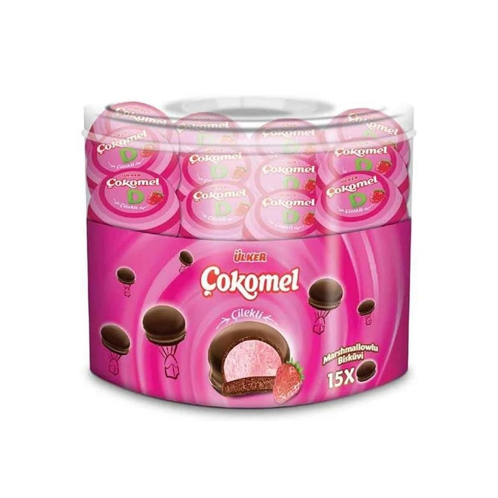 ÜLKER Çokomel Çilekli Marshmallowlu Bisküvi, 15 adet, 12 Gr