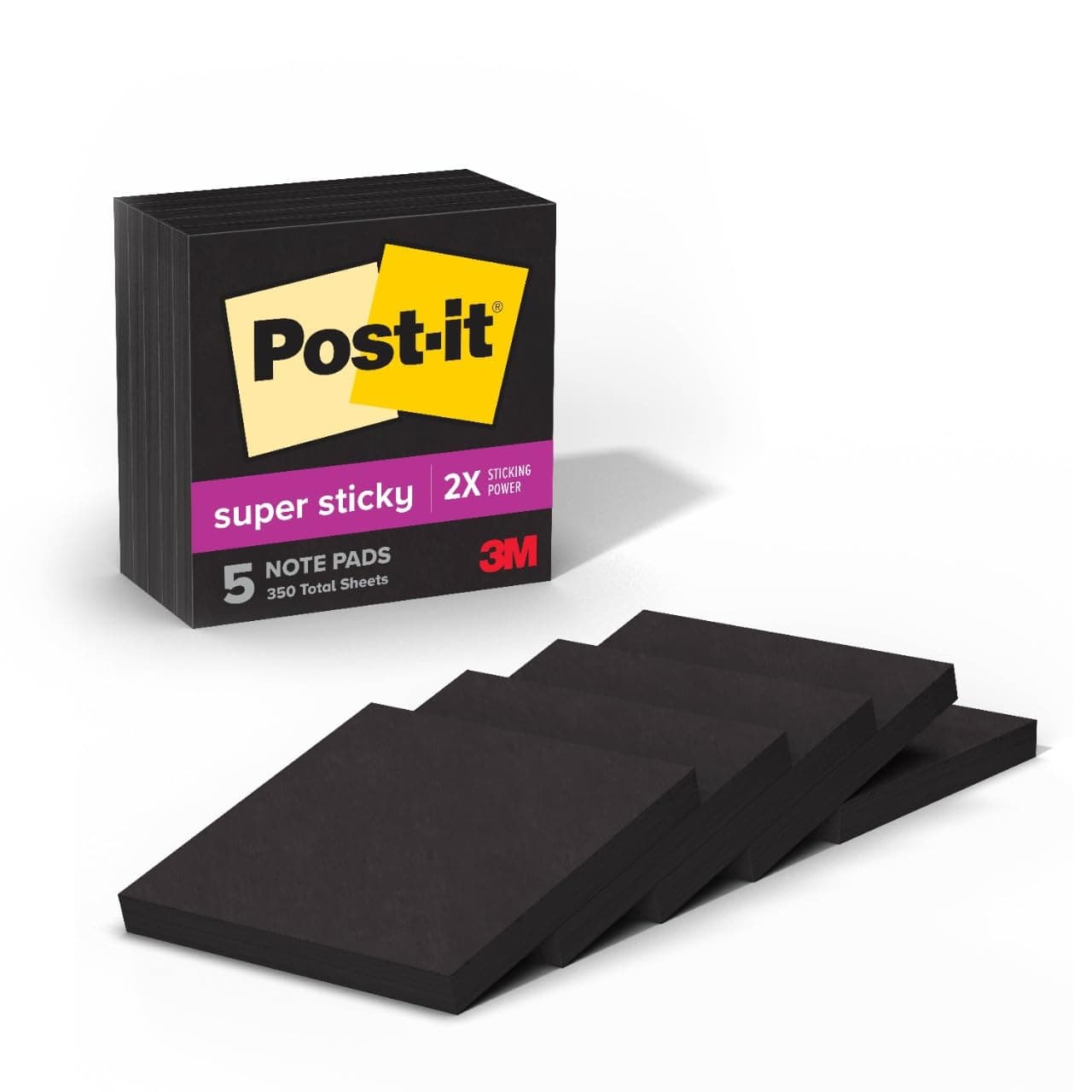 Post-it S per Yap kan Notlar, 3x3 in, 5 Ped, 2x Yap t rma G c, Siyah (654-5SSSC)