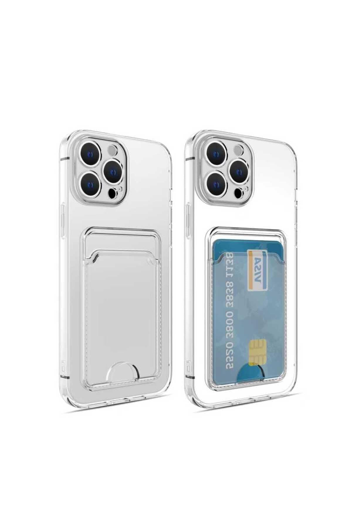 Zore Apple ile uyumlu iPhone 13 Pro Max Kılıf Kartlıklı Şeffaf Zore Setra Clear Silikon Kapak Renksiz