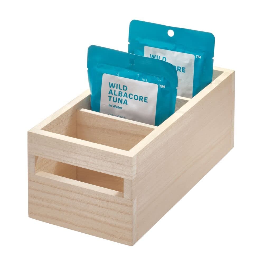 iDesign Aufbewahrungsbox mit Griffen und Fächern, Küchenschrank Organizer aus Paulownia-Holz für Regal oder Vorratsschrank, vielseitige Kiste zur Aufbewahrung, beige
