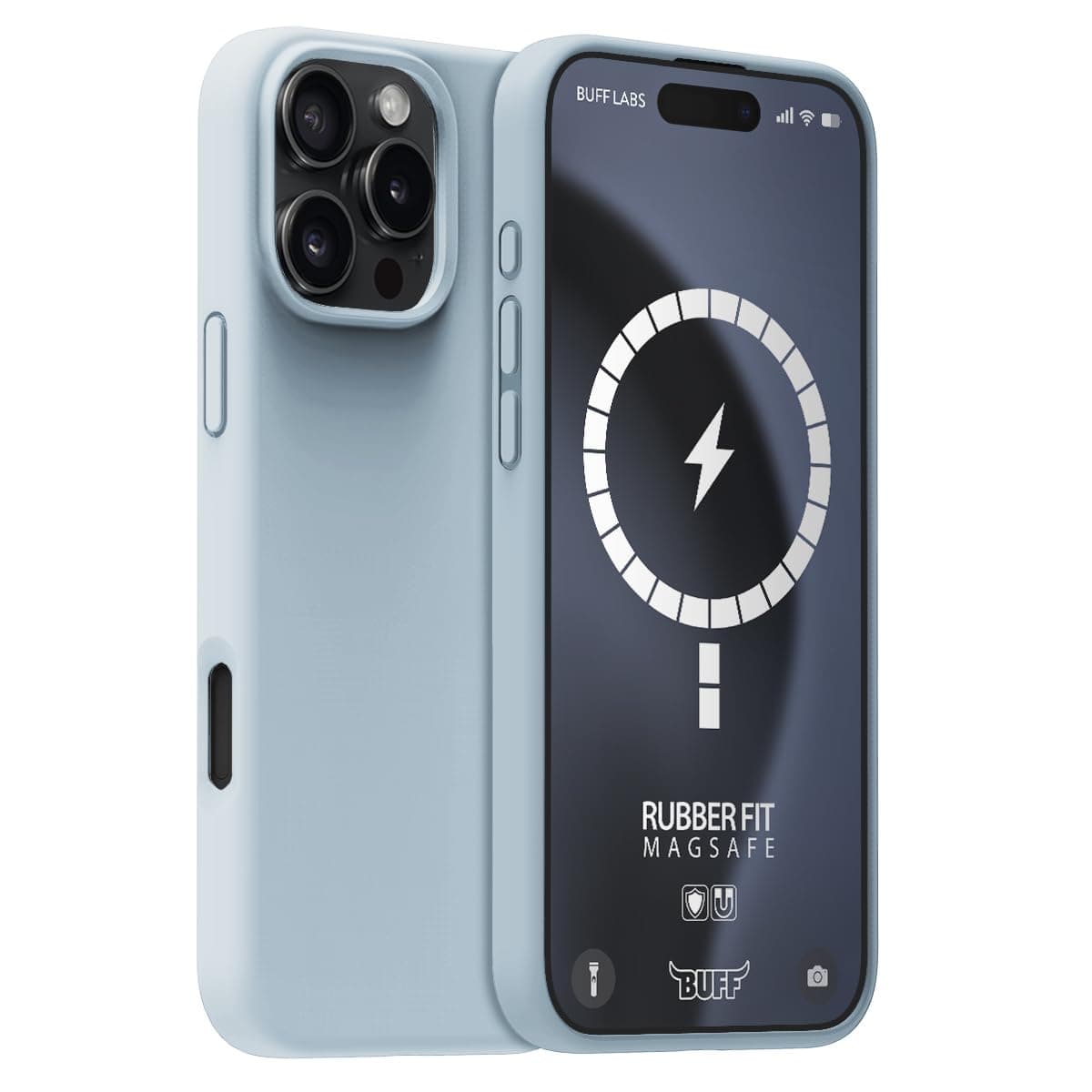 BUFF LABS iPhone 16 Pro ile Uyumlu Magsafe Destekli Rubber Fit Silikon Kılıf, Yumuşak, Kablosuz Şarj, Tam Koruma (Light Blue)