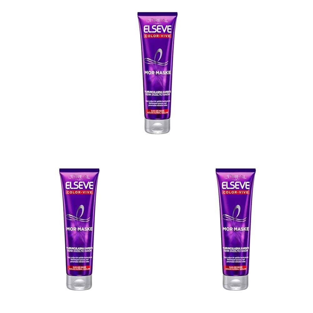 L’Oréal Paris Elseve Turunculaşma Karşıtı Renk Düzeltici Mor Maske (150 ml) 3lü paket