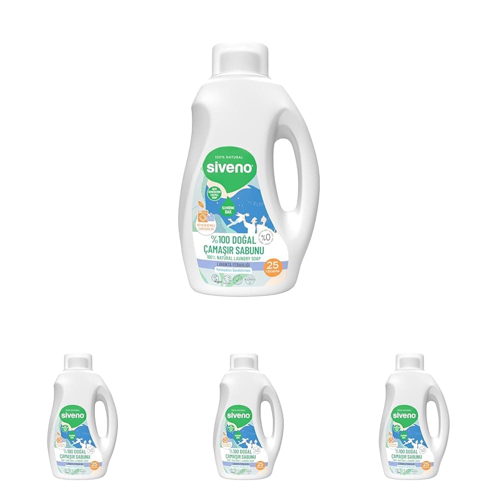 Siveno%100 Doğal Çamaşır Sabunu Bitkisel Deterjan Yumuşatıcı Gerektirmez Konsantre Vegan 750 ml (4 paketi)