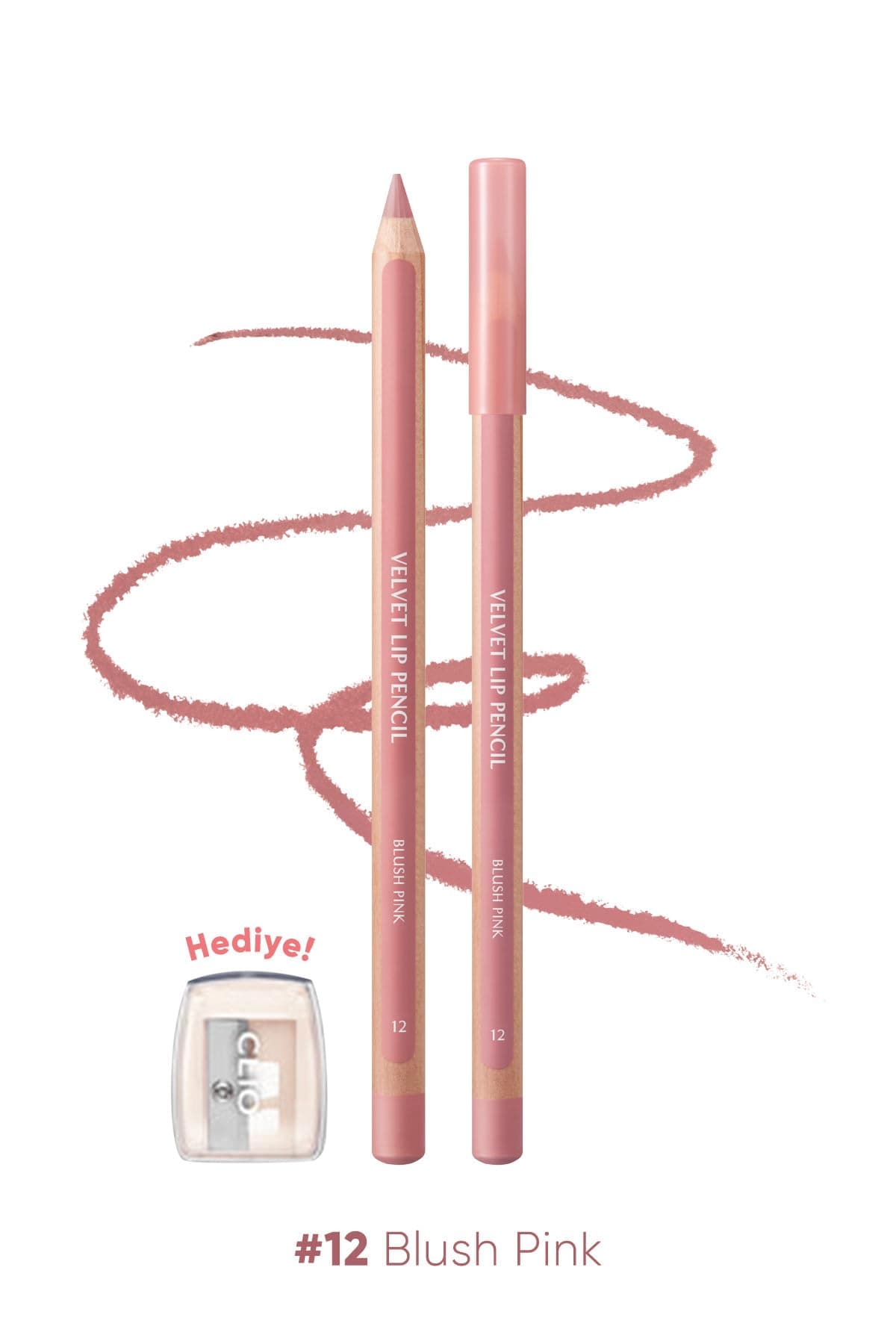 CLIO Kremsi Formüle Sahip Dudak Kalemi ve Kalemtıraş Seti Velvet Lip Pencil Set 12 Blush Pink