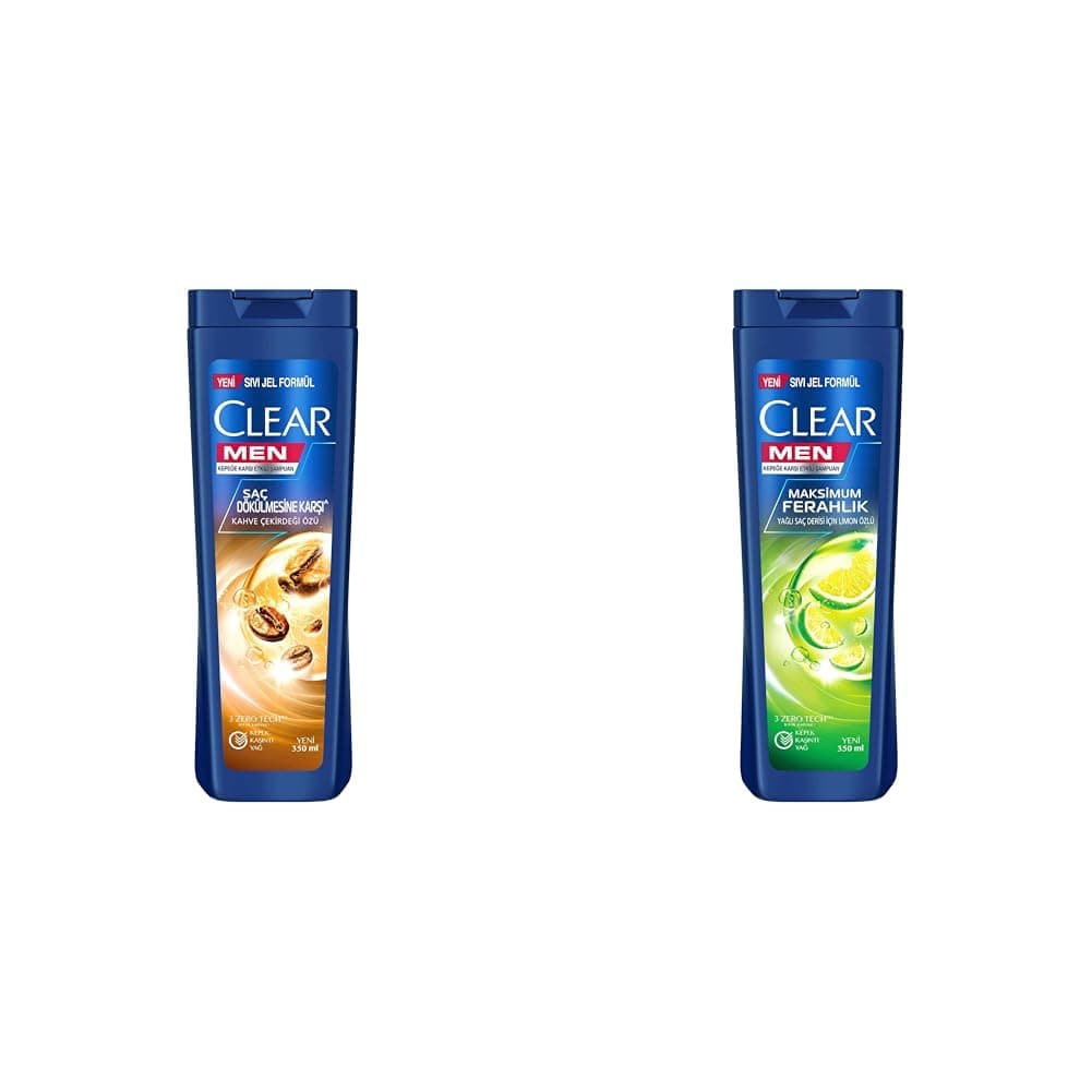 Clear Men Kepeğe Karşı Etkili Şampuan Saç Dökülmesine Karşı Kahve Çekirdeği Özü 350 ml(1) Clear Men Maksimum Ferahlık Yağlı Saç Derisi İçin Limon Özlü Kepeğe Karşı Etkili Şampuan 350 ml(1)
