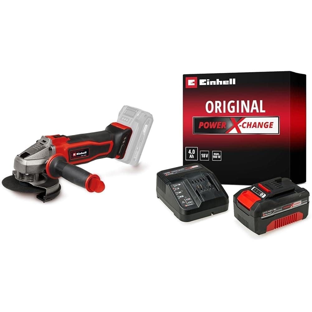 Einhell TE-AG 18/125-2 Li - Solo, Akülü Avuç Taşlama + Einhell 18V 4,0 Ah PXC Starter Kit, Akü & Şarj Cihazı