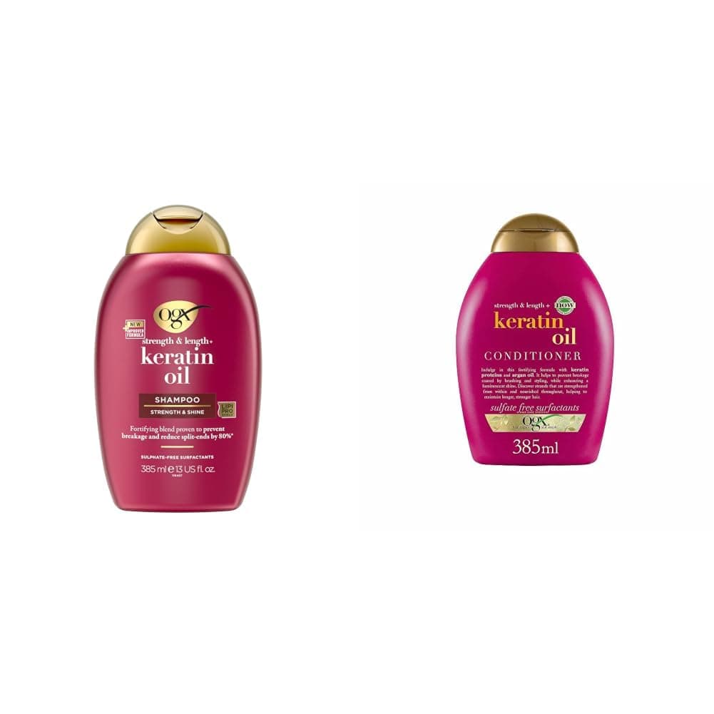 OGX Kırılma Karşıtı Keratin Oil Saç Bakım Kremi, 385ml ve OGX Kırılma Karşıtı Keratin Oil Şampuan, 385 ml