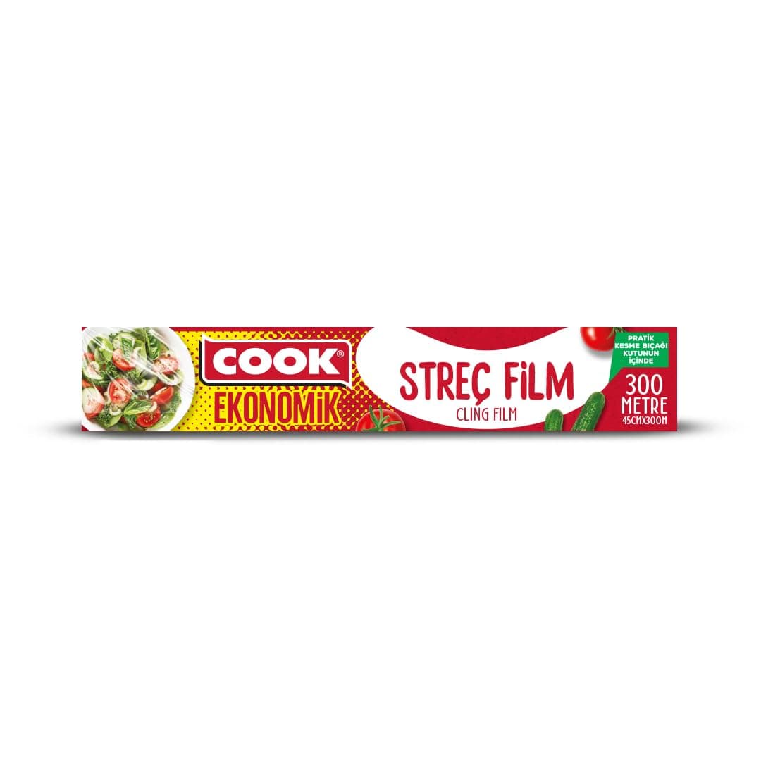 Cook EDT PVC Streç Film, 45 cm x 300 m, 8 Micron, Plastik Testereli