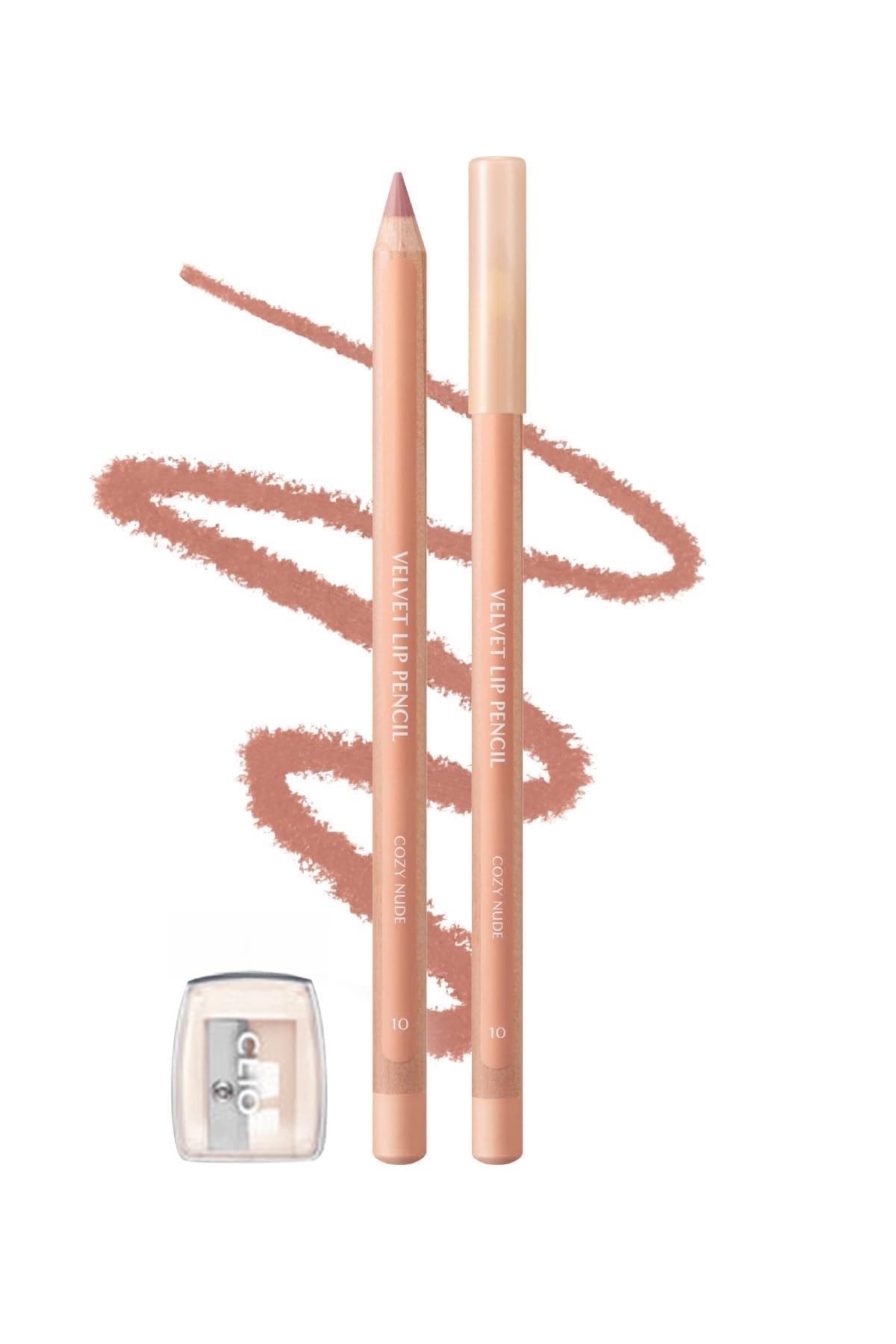 CLIO, Kremsi Formüle Sahip Dudak Kalemi ve Kalemtıraş Seti Velvet Lip Pencil Set 10 Cozy Nude