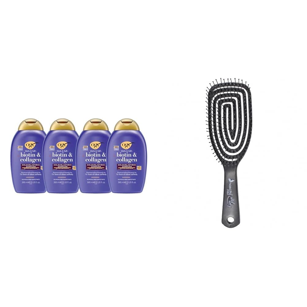 OGX Biotin & Kolajen Dolgunlaştırıcı Şampuan, 385 ml, 4'lü Paket & Nascita Pro Üç Boyutlu Saç Fırçası