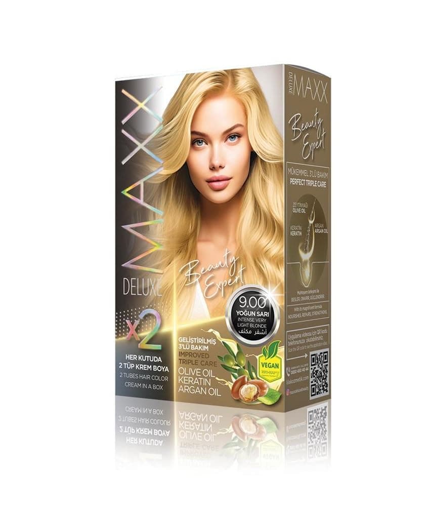 MAXX DELUXE BEAUTY EXPERT HAIR COLOR (KERATİN)'Lİ 1 KUTU (2 X 50 ML) (Yoğun Sarı 9.00)