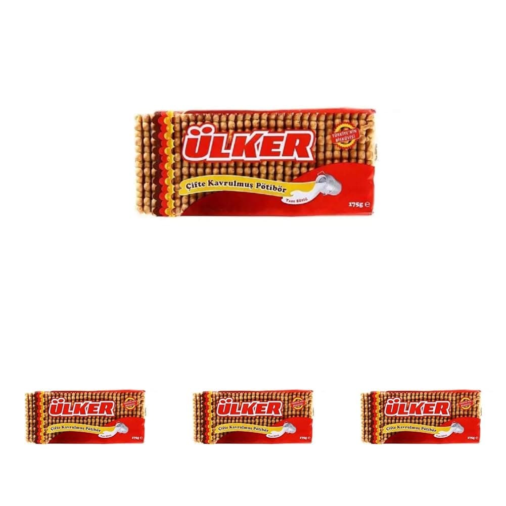 ÜLKER Pötibör Çifte Kavrulmuş Bisküvi, 175 Gr (4 paketi)