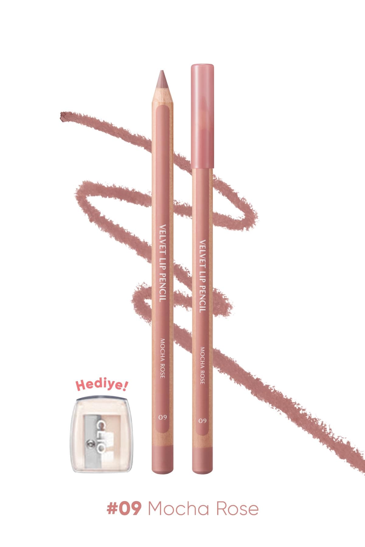 CLIO, Kremsi Formüle Sahip Dudak Kalemi ve Kalemtıraş Seti Velvet Lip Pencil Set 09 Mocha Rose