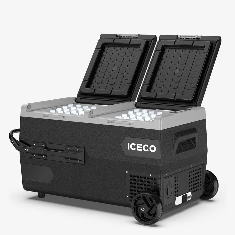 ICECO K95D 12/24Volt 95 Litre Akülü/Kablolu/Çift Bölmeli Kompresörlü Tekerlekli Outdoor Oto Buzdolabı/Dondurucu (Akü Dahil Değildir)