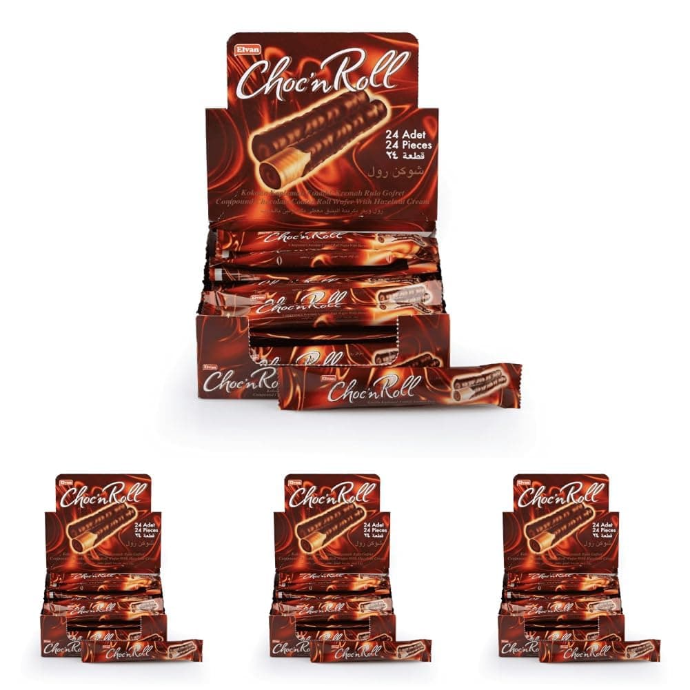 Elvan Choc N Roll Kakao Kaplamalı Fındık Kremalı Roll Gofret 16 Gr. 24 Adet (1 KUTU) (4 paketi)
