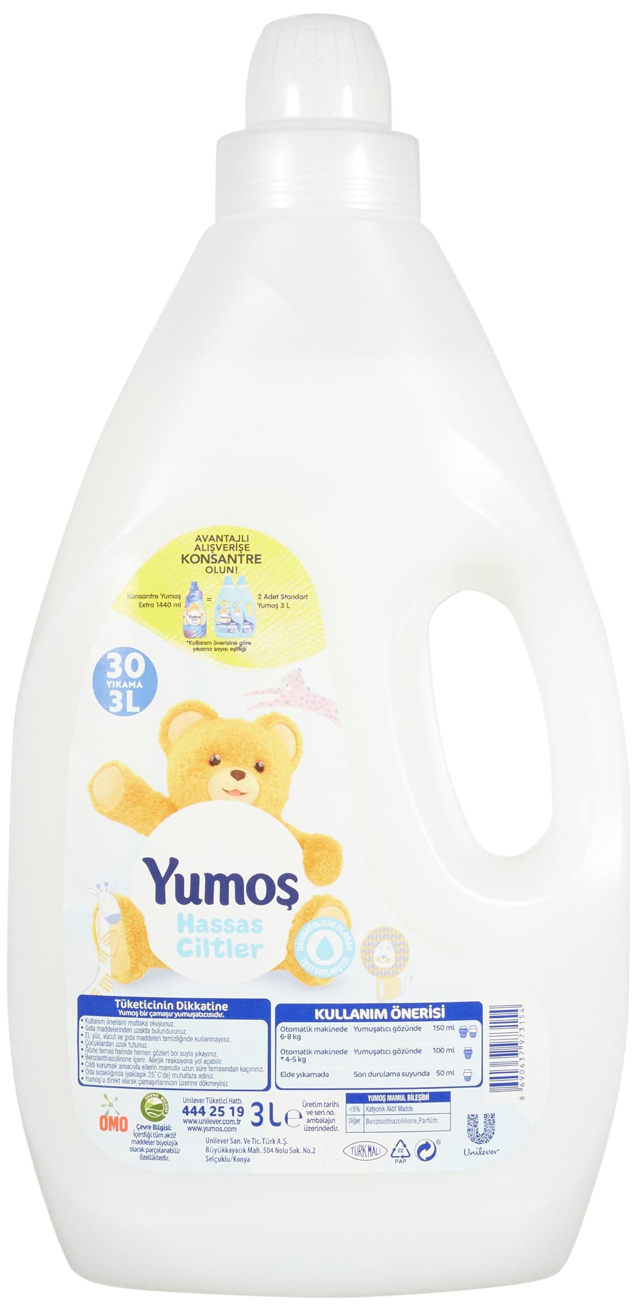 Yumoş Hassas Ciltler Standart Sıvı Yumuşatıcı 30 Yıkama (1 x 3000 ml)