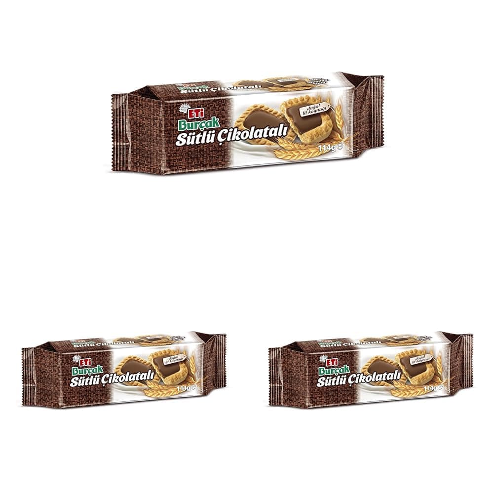 Eti Burçak Sütlü Çikolatalı Bisküvi 114 g 3lü paket