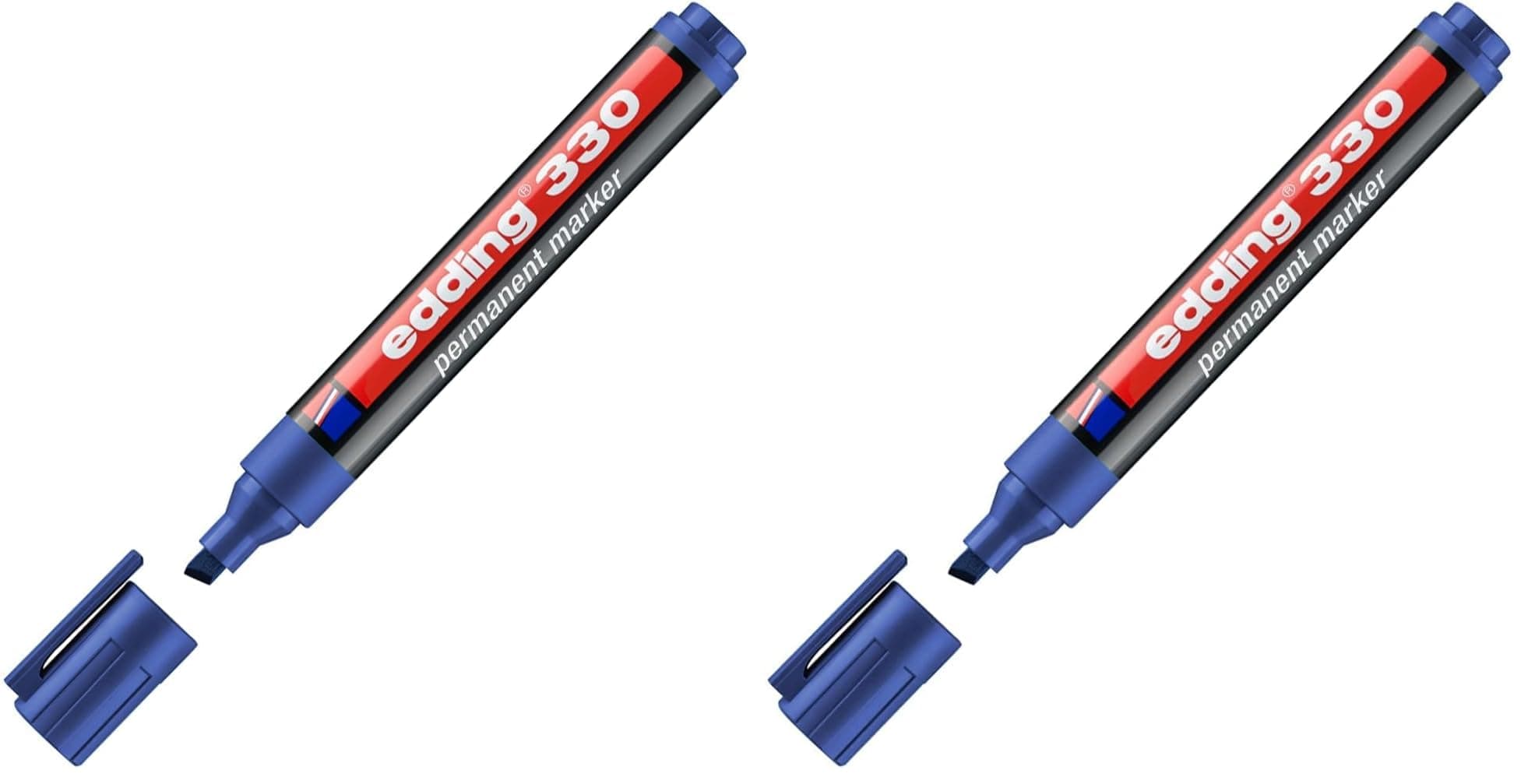 edding 330 permanent markör - mavi - 1 kalem - 1-5 mm kesik uçlu (2 paketi)