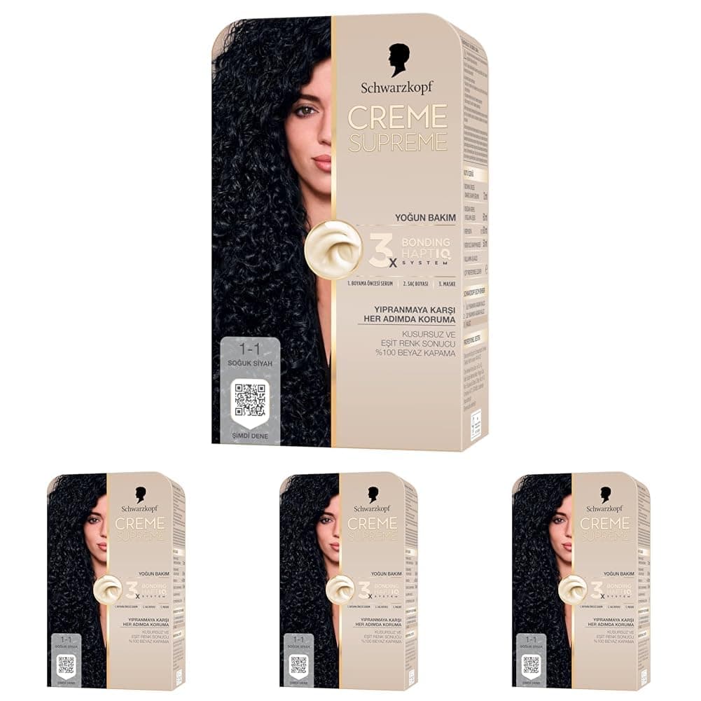 Schwarzkopf Creme Supreme Saç Boyası 1-1 Soğuk Siyah (4 paketi)