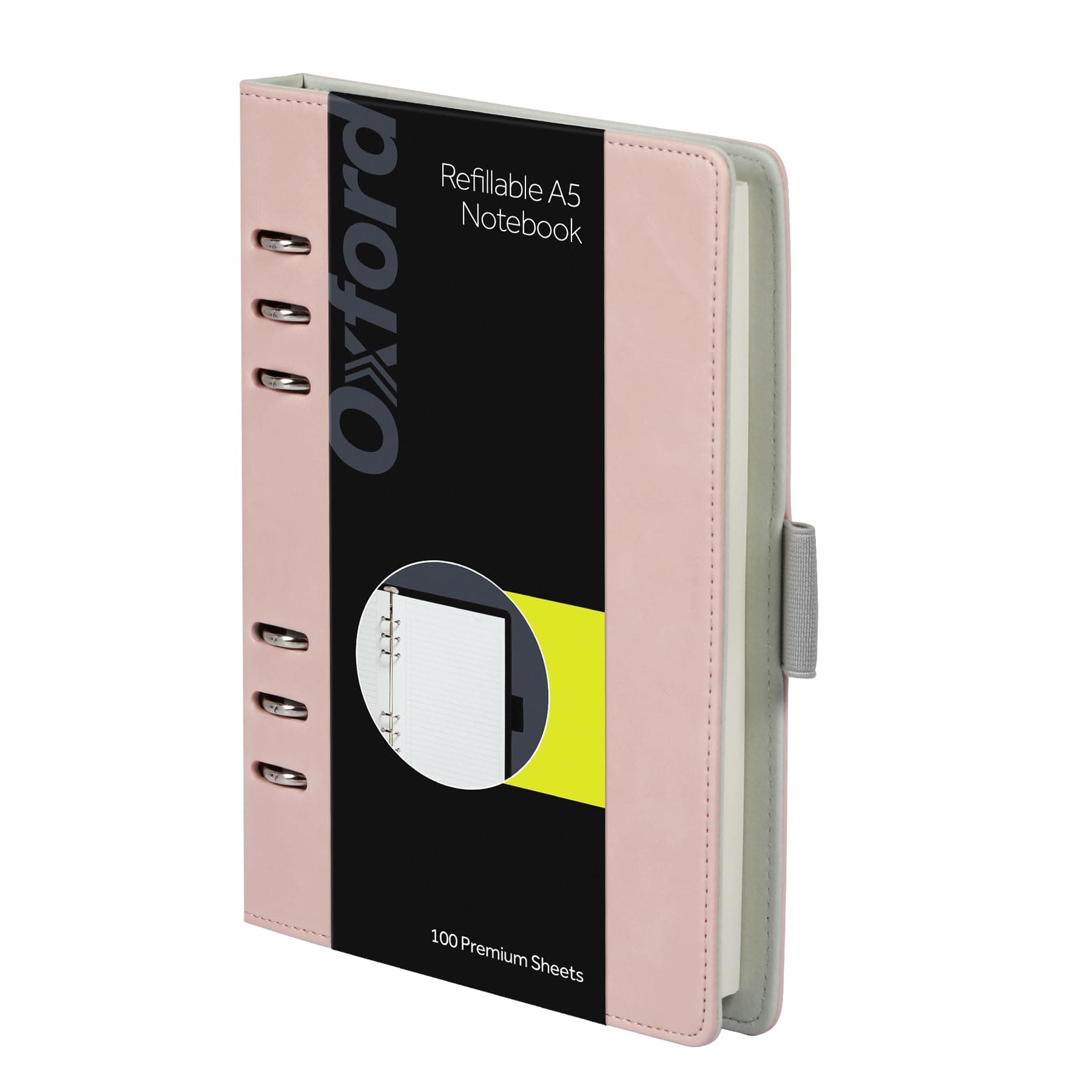 Oxford 6 halkalı profesyonel not defteri, 17,8 x 22,9 cm, doldurulabilir not defteri, fildişi renkli kağıt, 100 yaprak, pembe suni deri kılıf (90005)