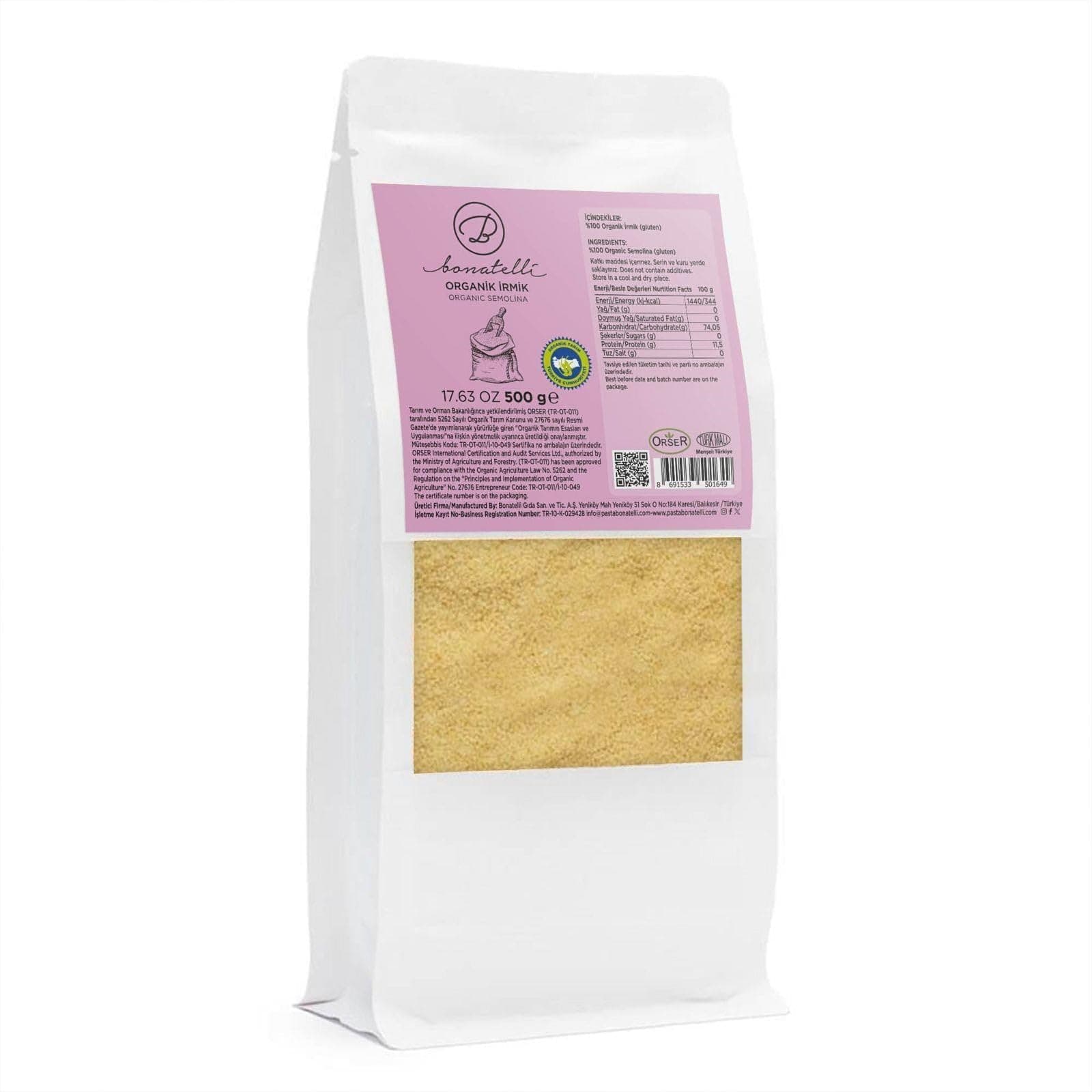 Bonatelli Organik İrmik 500 Gr