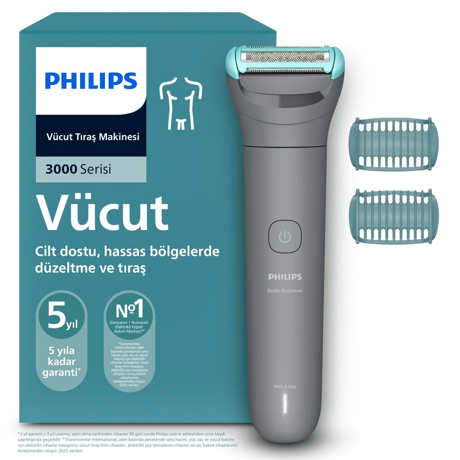 Philips 3000 Serisi Vücut Tıraş Makinesi, 3'lü Cilt Koruma Sistemi, Islak&Kuru Kullanım, BG3480/15