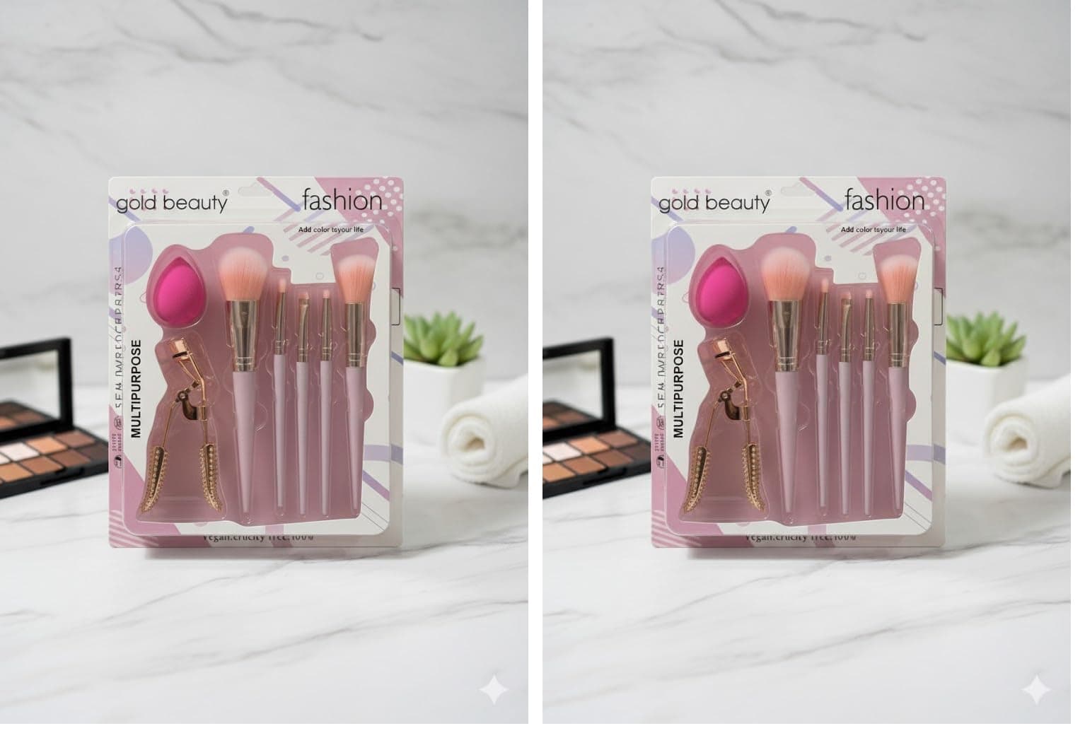GOLD BEAUTY KİRPİK KIVIRICI VE MAKYAJ SÜNGERİ HEDİYELİ 7 PARÇA MAKYAJ FIRÇASI (2 paketi)