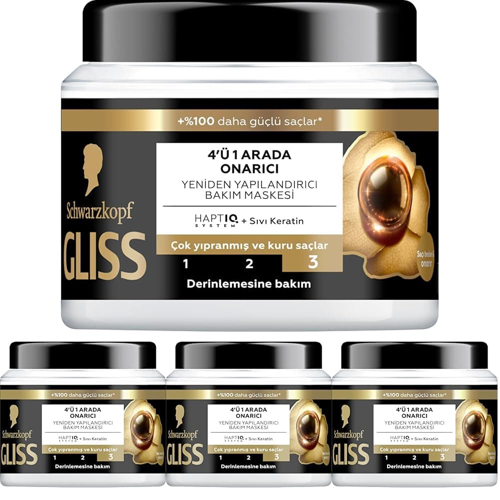 Gliss Ultimate Repair Saç Bakım Maskesi 400ml, Çok Yıpranmış ve Kuru Saçlar (4 paketi)