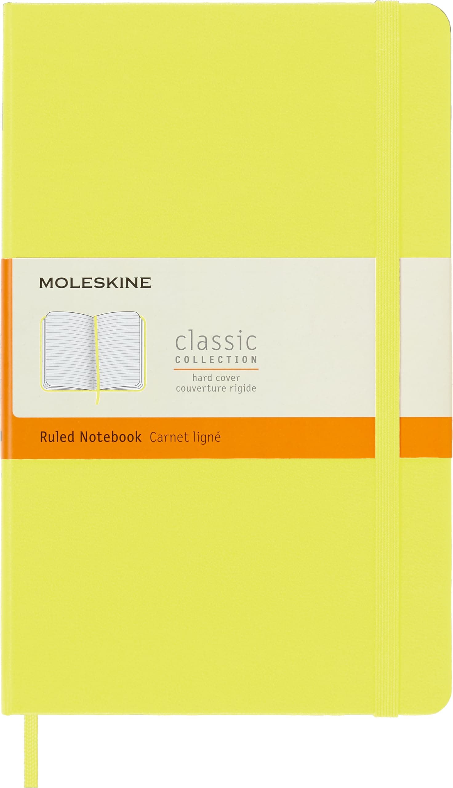 Moleskine Klasik Defter, Sert Kapak, Büyük (5" x 8.2") Çizgili, Citron Sarı, 240 Sayfa