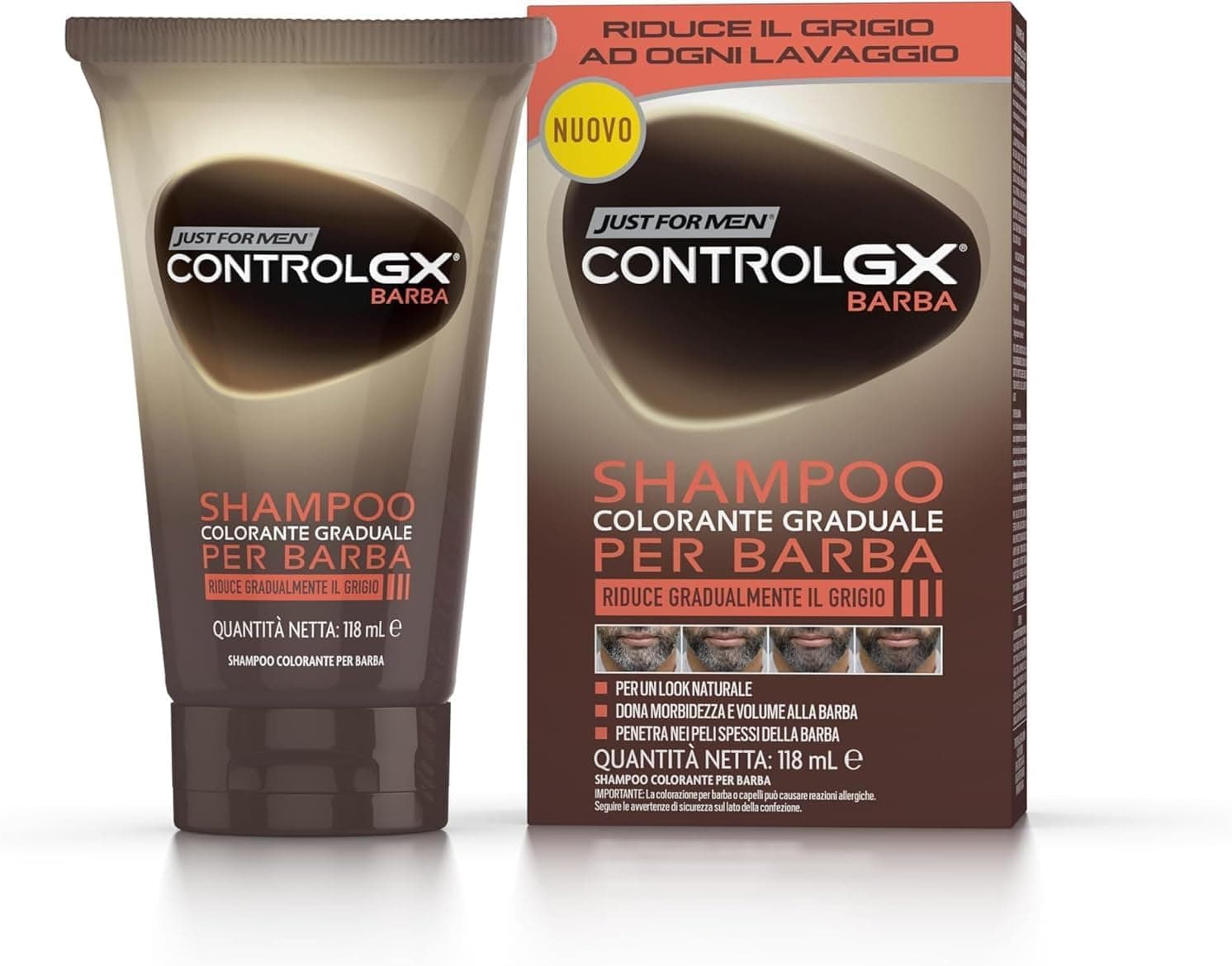 Just For Men Control GX Grey Reducing Sakal, Zarif, Doğal Görünümlü Sonuç, Tüm Renk Tonları, 118 ml.