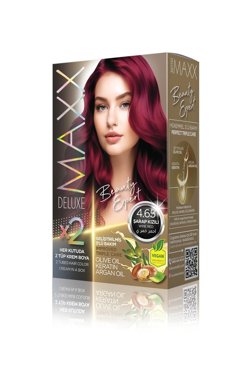 MAXX DELUXE BEAUTY EXPERT HAIR COLOR (KERATİN)'Lİ 1 KUTU (2 X 50 ML) (Şarap Kızılı 4.65)