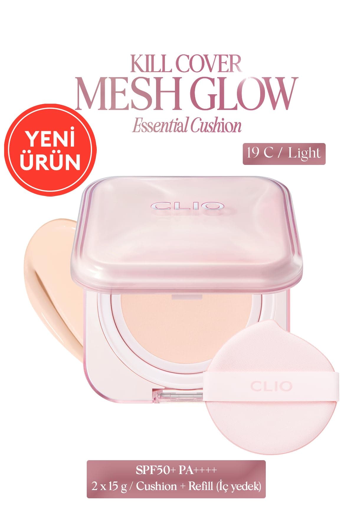 CLIO, Hyalüronik Asit İçerikli Kill Cover Mesh Glow Essential Cushion Set (19C Light) SPF50+ PA++++