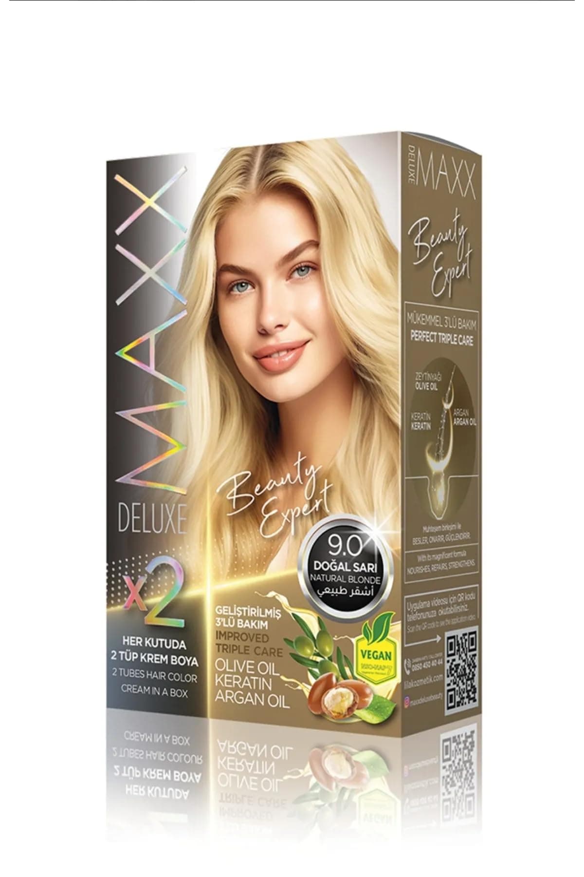 MAXX DELUXE BEAUTY EXPERT HAIR COLOR (KERATİN)'Lİ 1 KUTU (2 X 50 ML) (Doğal Sarı 9.0)