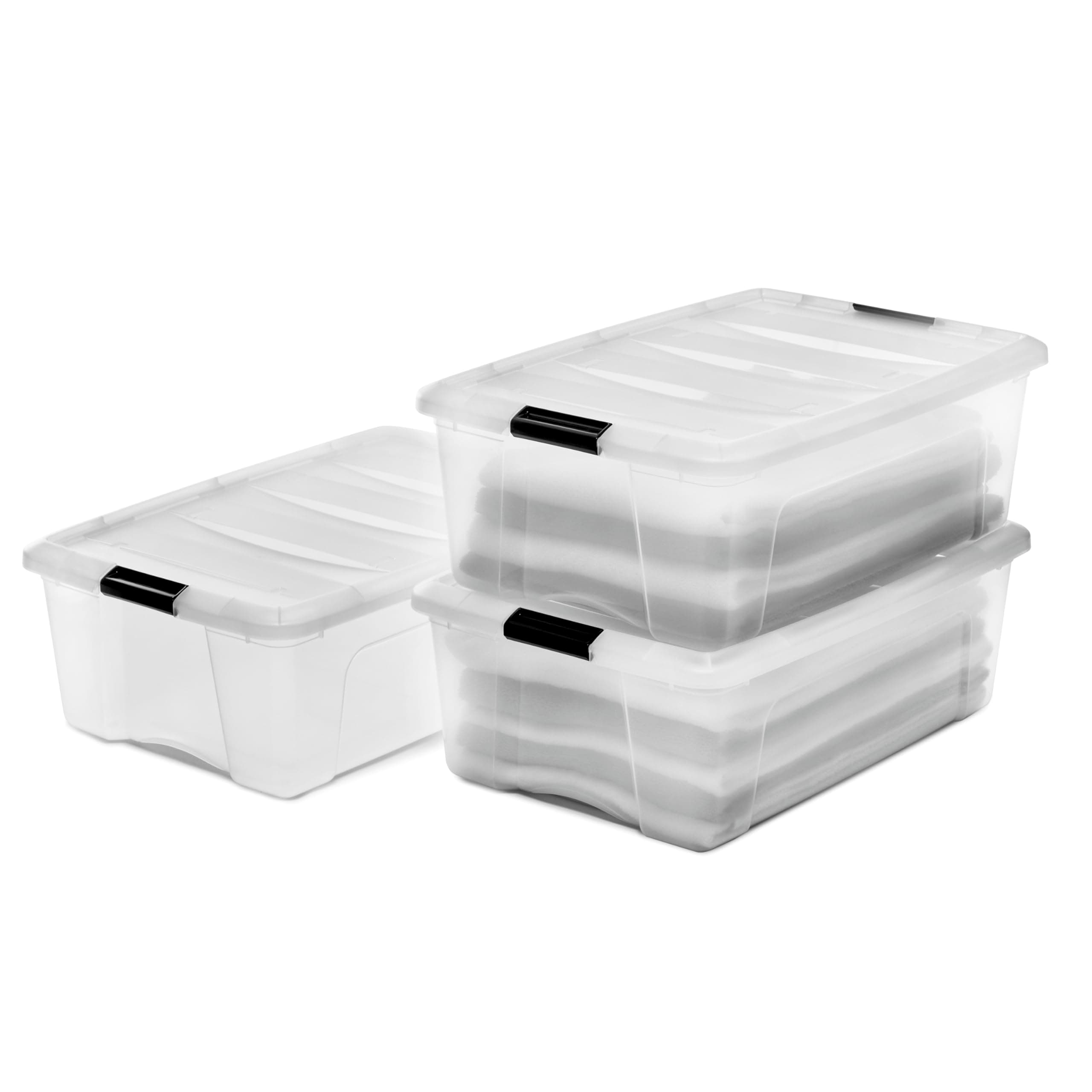 Iris Ohyama, Kutular, plastik saklama düzenleyici, 3'lü paket, 3 x 30 l, sabit, klipsler, istiflenebilir, çok amaçlı, oturma odası, yatak odası, ofis, kulübe - DDNTB-30 - şeffaf