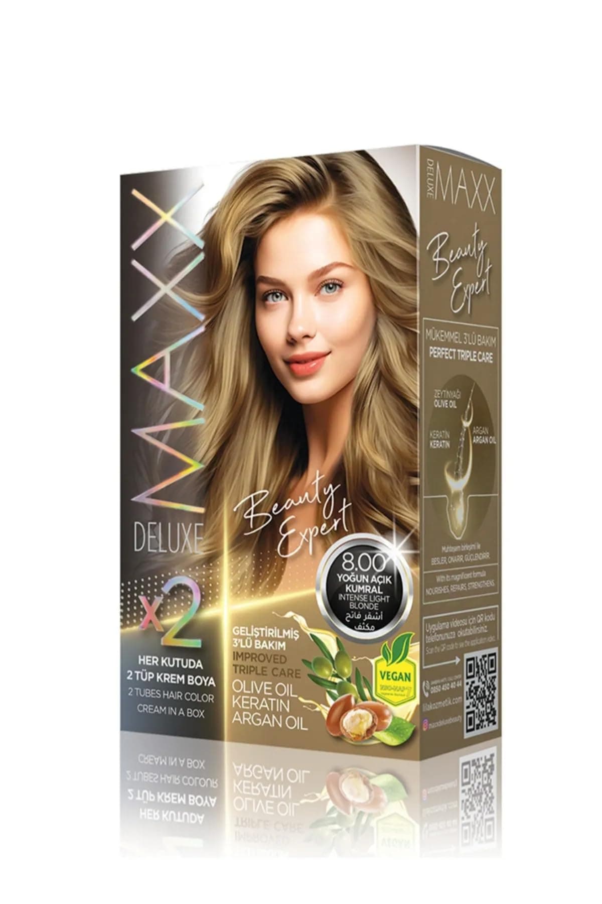 MAXX DELUXE BEAUTY EXPERT HAIR COLOR (KERATİN)'Lİ 1 KUTU (2 X 50 ML) (Yoğun Açık Kumral 8.00)