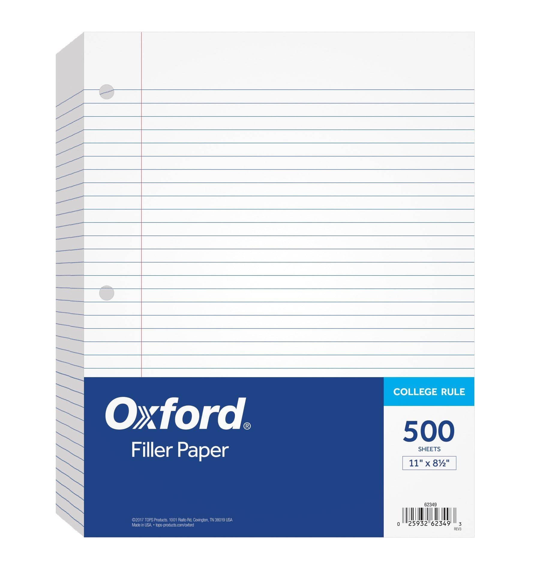 Tops Notebook Filler Kağıdı, College Çizgili, 27,9 x 21,6 cm, 3 Delikli, Ağırlık, Orta Büyüklükte, Beyaz, 500 Yaprak/Paket (62349)