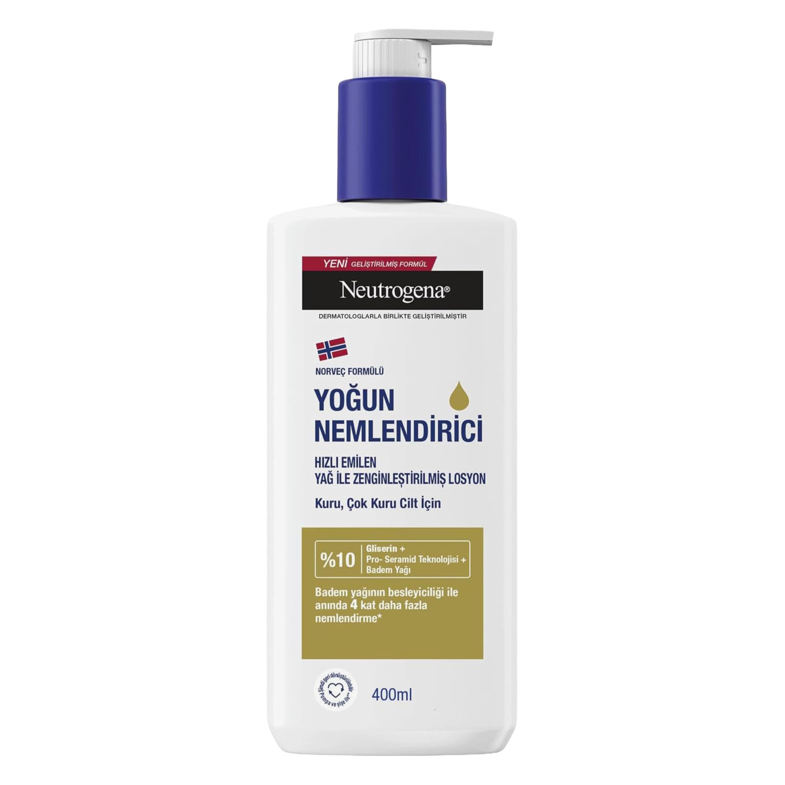 Neutrogena Yağ İle Zenginleştirilmiş Vücut Losyonu 400 ml — Badem yağı ile zenginleştirilmiş — Pro-Seramid teknolojili nemlendirici losyon