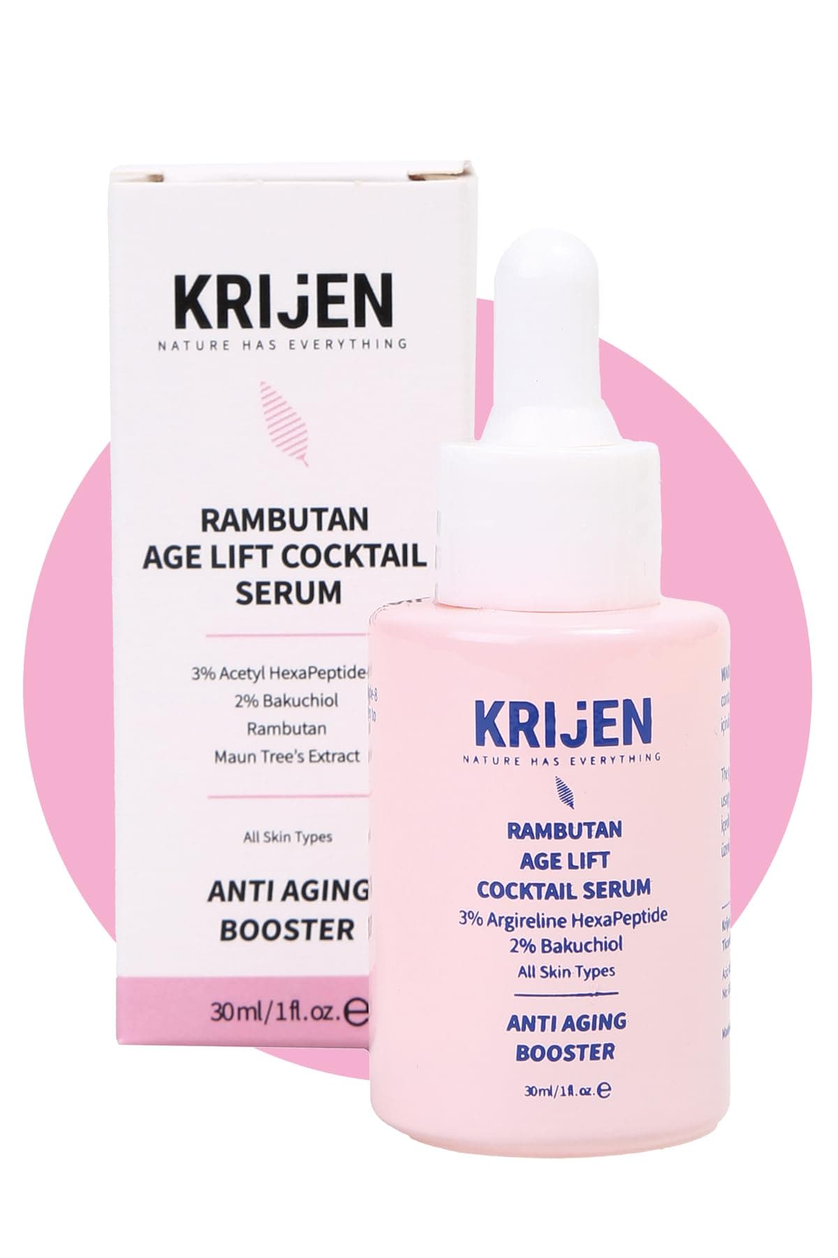 Krijen Rambutan Age Lift Cocktail Serum | Acetyl HexaPeptide-8%3 + Bakuchiol%2 + Maun Ağacı Ekstraktı