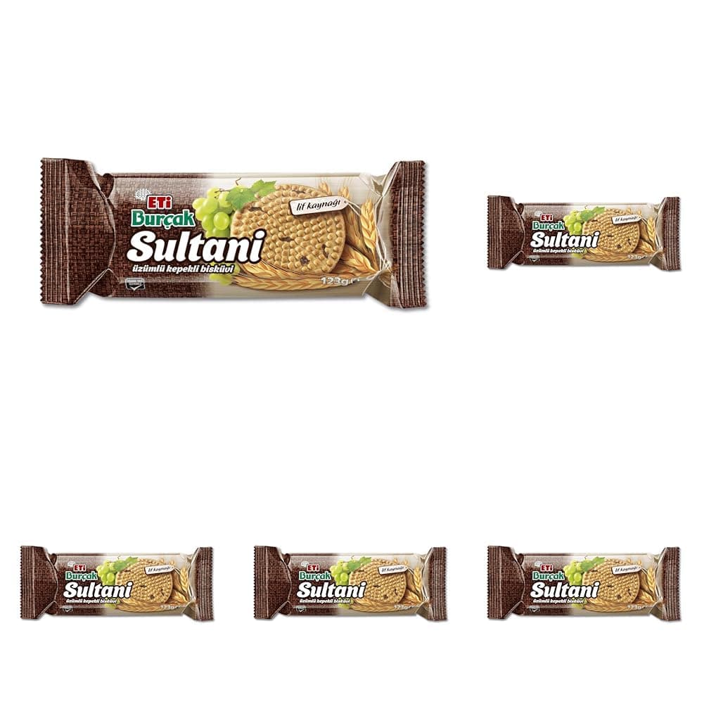 Eti Burçak Sultani Üzümlü Kepekli Bisküvi 123 g 5li paket